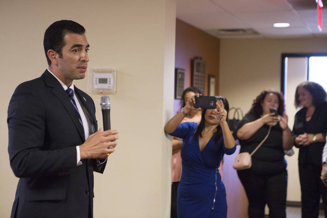 Rep. Ruben Kihuen, D-Nev., speaks during a Deferred Action for Childhood Arrivals (DACA) anniversary event at the Consulate of Mexico in Las Vegas on Tuesday, Aug. 15, 2017. Bridget Bennett Las V ...