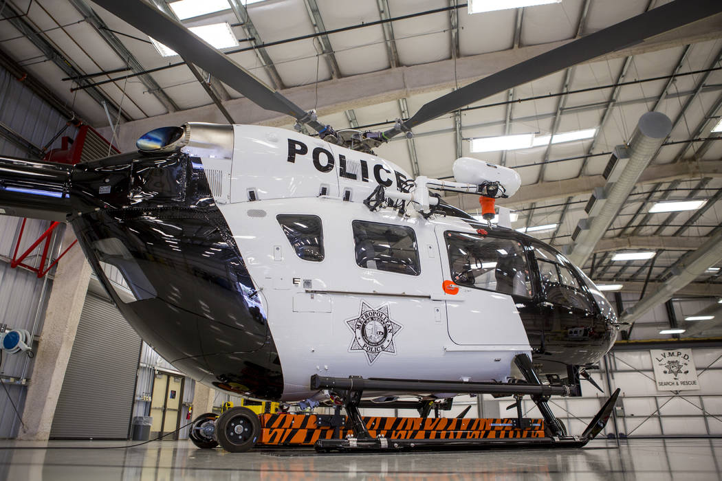 The new Las Vegas Metropolitan Police helicopter at the North Las Vegas Airport on Wednesday, Aug. 16, 2017.  Patrick Connolly Las Vegas Review-Journal @PConnPie