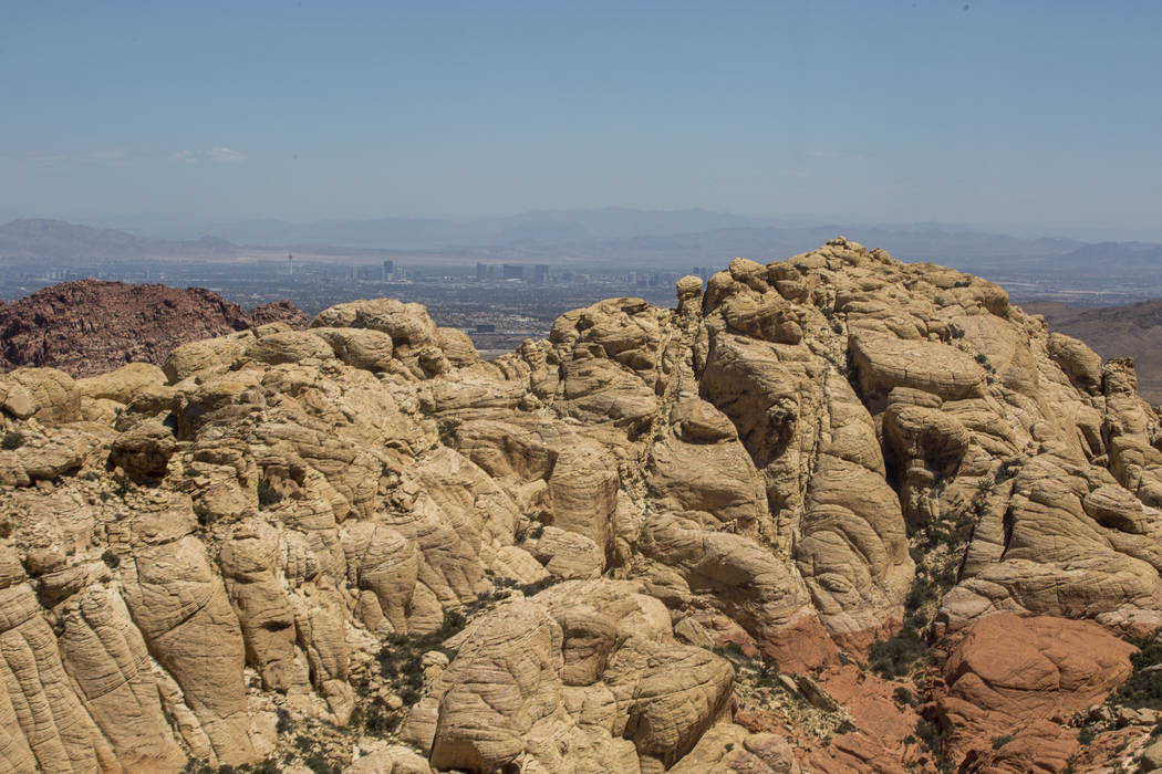 A view of Red Rock Canyon and the Strip from the new Las Vegas Metropolitan Police helicopter on Wednesday, Aug. 16, 2017.  Patrick Connolly Las Vegas Review-Journal @PConnPie