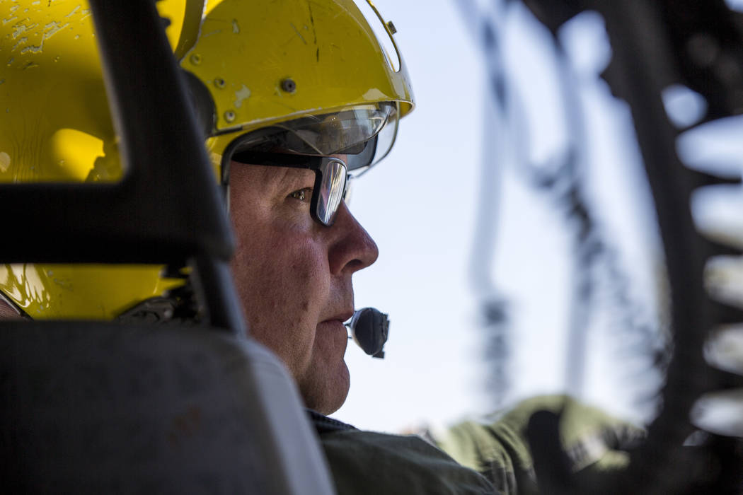 Pilot Bryan Woolard flies the new Las Vegas Metropolitan Police helicopter on Wednesday, Aug. 16, 2017.  Patrick Connolly Las Vegas Review-Journal @PConnPie