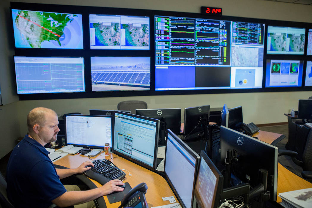 Plant diagnostic technician Sean Schmitt at the NV Energy monitoring and diagnostic center at the Las Vegas headquarters located on 6226 West Sahara Ave., Thursday, Aug. 17, 2017. Elizabeth Brumle ...