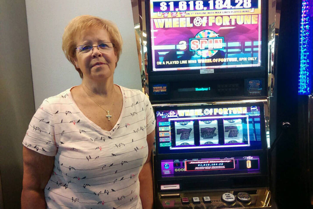 Sandra A. of Dublin, California, won more than $1.6 million playing a Wheel of Fortune slot machine yesterday in McCarran International Airport's C Concourse. (Facebook/McCarran International Airport)