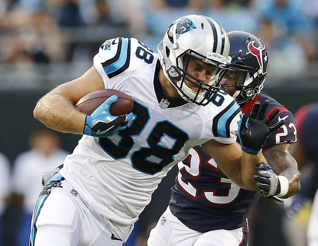 Carolina Panthers tight end Greg Olsen (88) runs against Houston Texans fre...