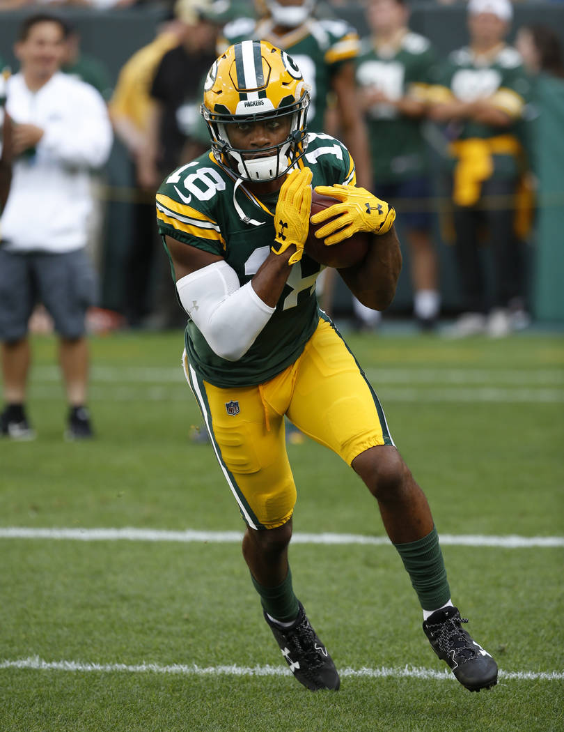 Green Bay Packers' Randall Cobb warms up before a preseason NFL football game against the Philadelphia Eagles Thursday, Aug. 10, 2017, in Green Bay, Wis. (AP Photo/Mike Roemer)