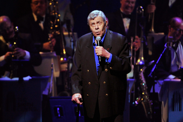 Comedian Jerry Lewis shares stories during the Nevada Sesquicentennial All-Star Concert at The Smith Center on Monday, Sept. 22, 2014, in Las Vegas. The variety show, featuring many Las Vegas ente ...