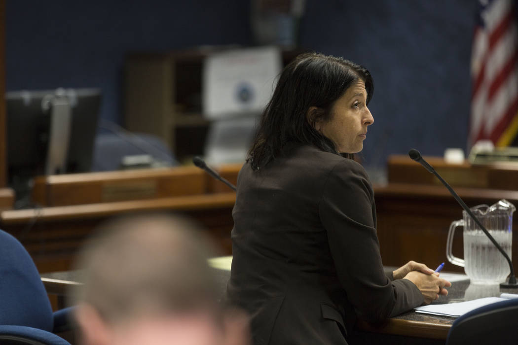 Laura Granier, the attorney on behalf of Nevada Connections Academy, during a meeting with the state public charter authority board in hopes to keep the school open, at the Grant Sawyer Building i ...