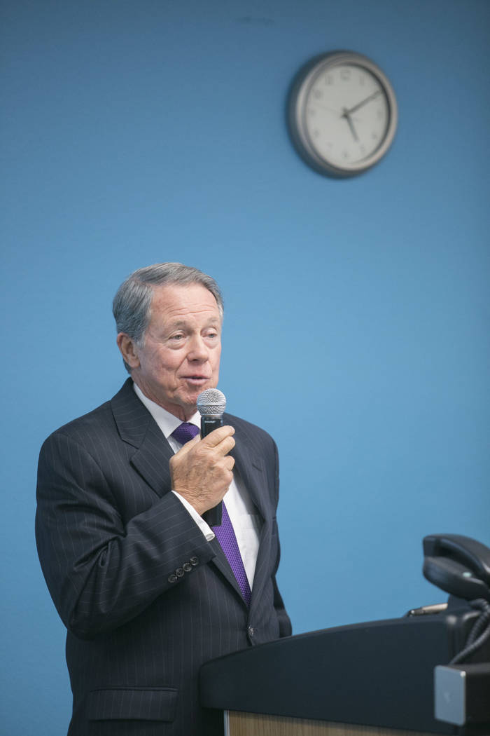John F. O’Reilly, Chairman of the Nevada Medical Center, speaks during the launch of Nevada Medical Center's Nevada Healthcare Report Card at the Delta Point community health center in Las  ...