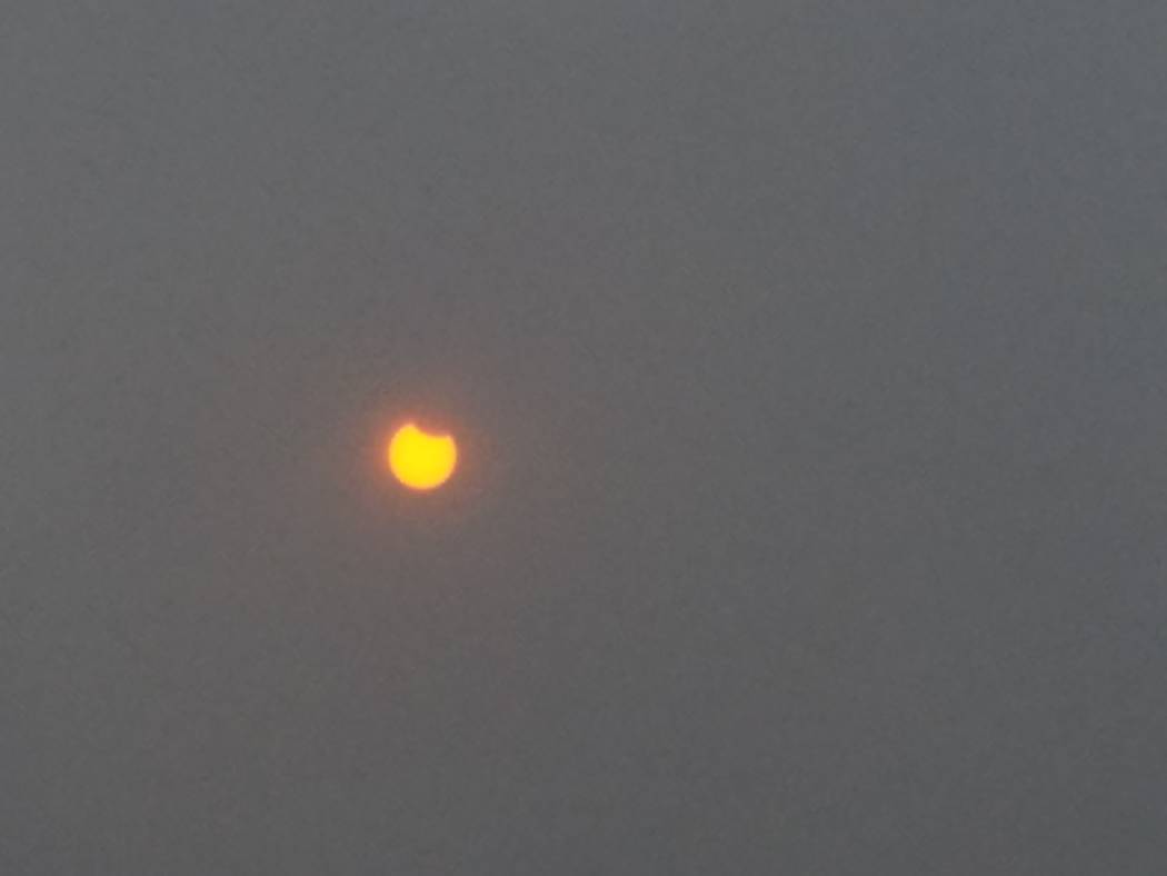 The moon takes its first bite out of the sun during the solar total eclipse near Glendo, Wyoming, on Monday, Aug. 21, 2017. Richard N. Velotta/Las Vegas Review-Journal @RickVelotta