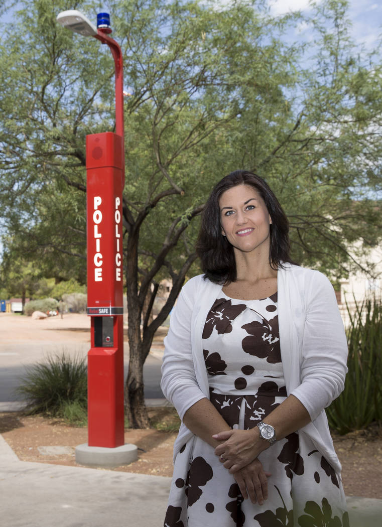 Samantha Bivins, a student government senator, at UNLV in Las Vegas on Thursday, Aug. 24, 2017. Bivins worked to get $250,000 in funding for new emergency phone systems, 10 of 19 have been install ...