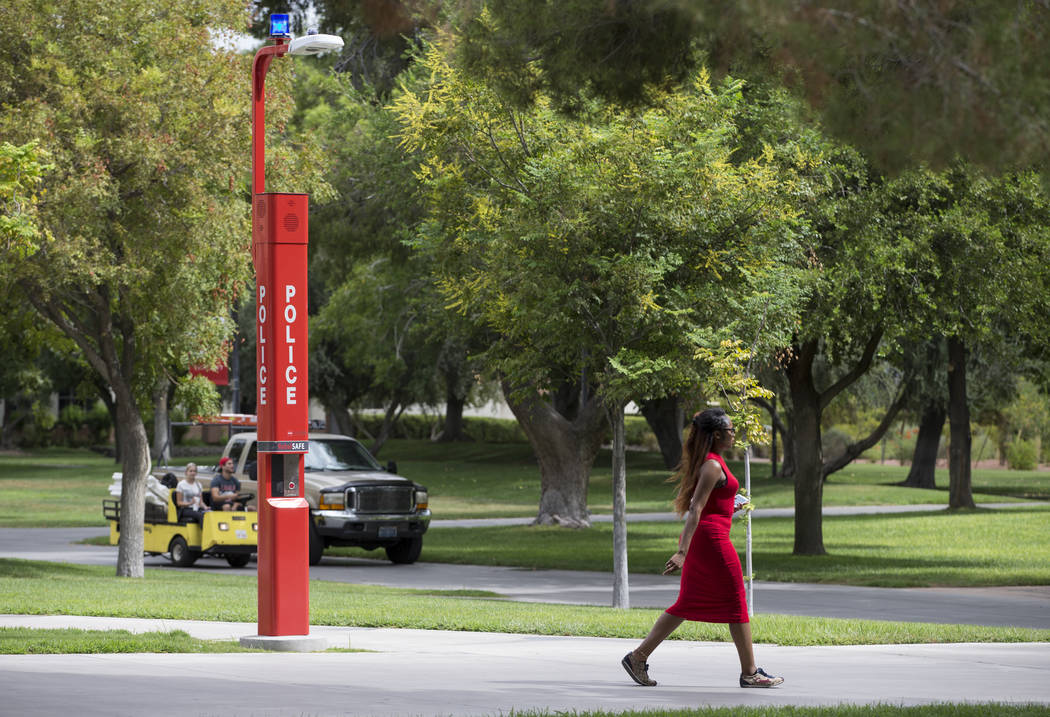 A new emergency phone system at UNLV in Las Vegas on Thursday, Aug. 24, 2017. Ten of 19 emergency phone systems have been installed at UNLV with $250,000 in funding from UNLV student government. ( ...