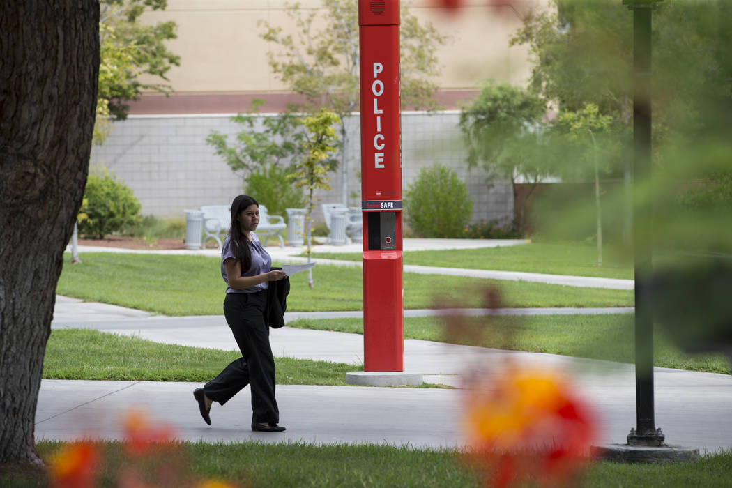 A new emergency phone system at UNLV in Las Vegas on Thursday, Aug. 24, 2017. Ten of 19 emergency phone systems have been installed at UNLV with $250,000 in funding from UNLV student government. ( ...