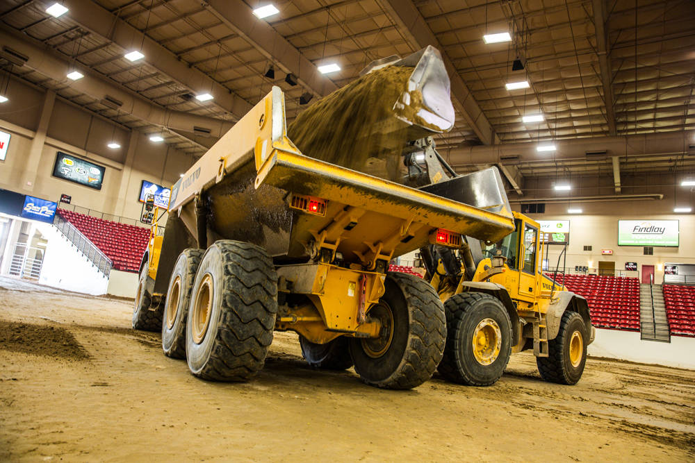 Joe Baumgartner loading up a dump trucks with dirt used for a BMX race inside the South Point Arena and Equestrian Center, Monday, July 17, 2017, in Las Vegas. Todd Prince Las Vegas Review-Journal