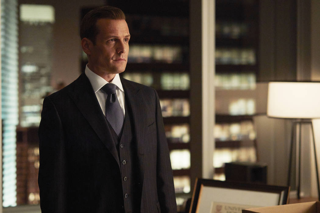 SUITS -- &quot;Full Disclosure&quot; Episode 707 -- Pictured: Gabriel Macht as Harvey Specter -- (Photo by: Shane Mahood/USA Network)