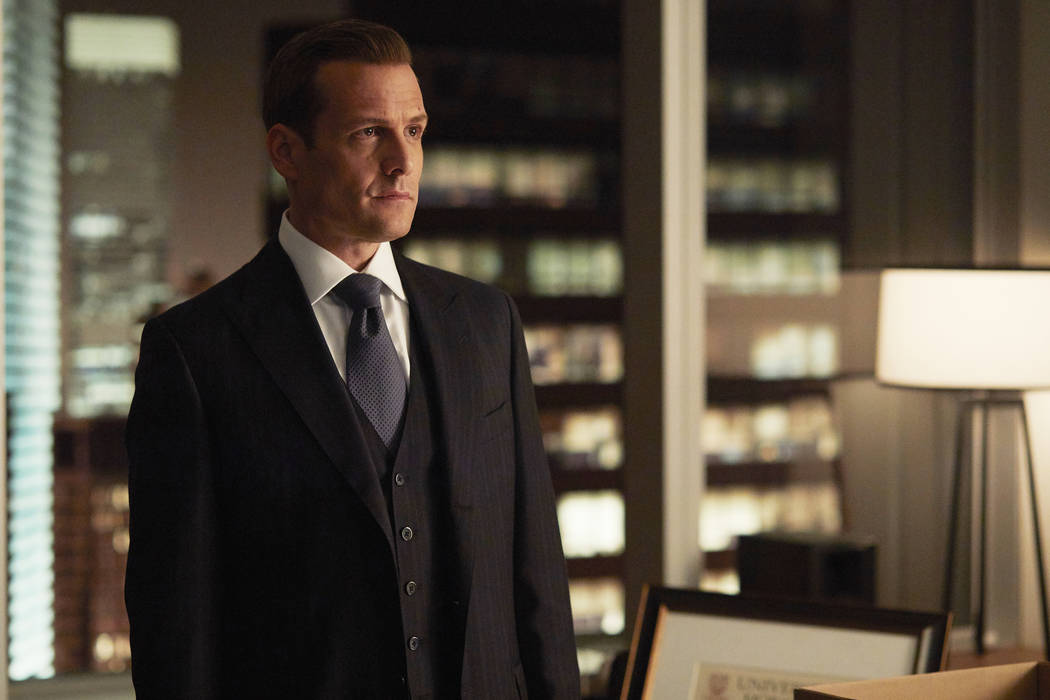 SUITS -- "Full Disclosure" Episode 707 -- Pictured: Gabriel Macht as Harvey Specter -- (Photo by: Shane Mahood/USA Network)