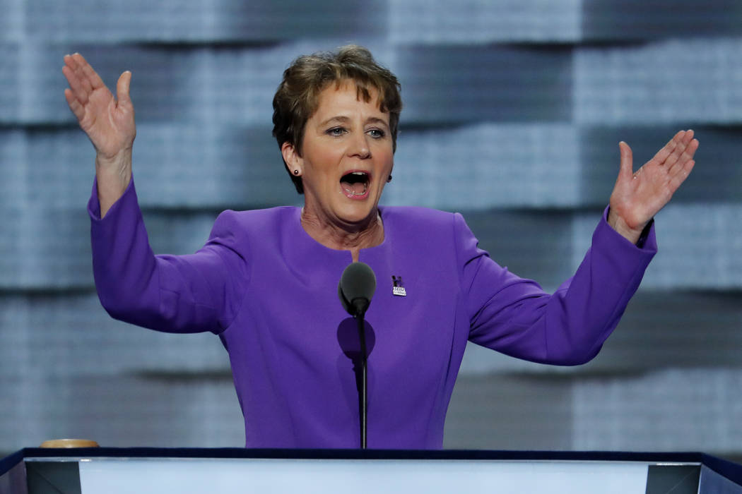 In this July 25, 2016, file photo, Mary Kay Henry, President of SEIU speaks during the first day of the Democratic National Convention in Philadelphia. (AP Photo/J. Scott Applewhite)