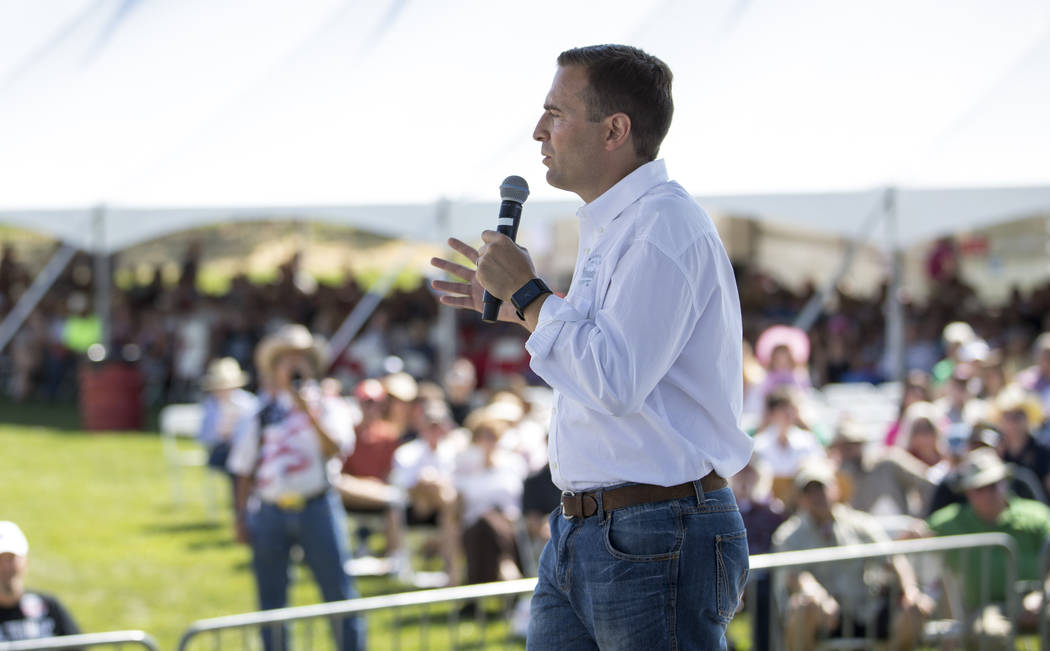 Nevada Attorney General Adam Laxalt addresses the crowd during the 3rd annual Basque Fry held at Corley Ranch in Gardnerville, Nevada on Saturday, Aug. 26, 2017. Richard Brian Las Vegas Review-Jou ...