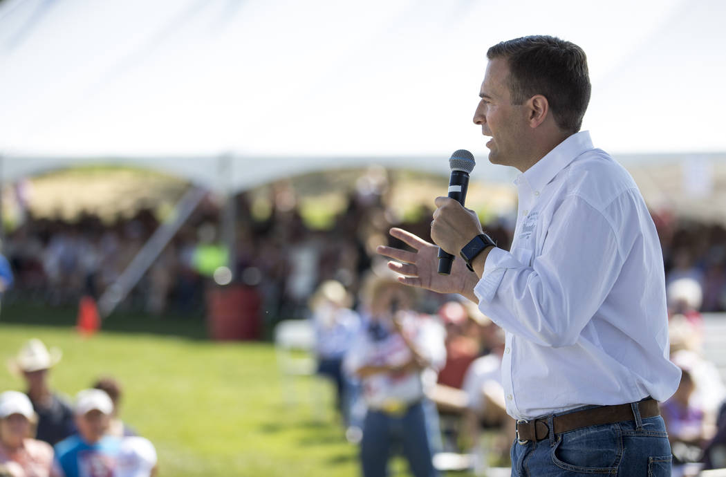 Nevada Attorney General Adam Laxalt addresses the crowd during the 3rd annual Basque Fry held at Corley Ranch in Gardnerville, Nevada on Saturday, Aug. 26, 2017. Richard Brian Las Vegas Review-Jou ...