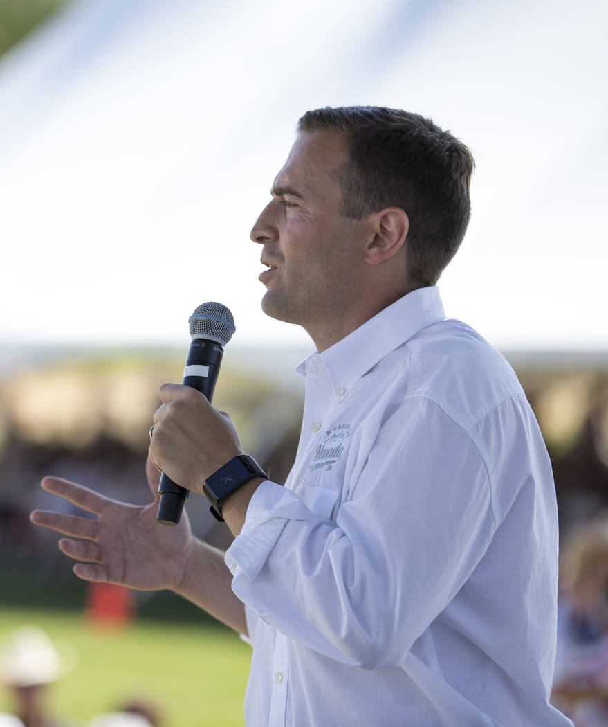Nevada Attorney General Adam Laxalt addresses the crowd during the 3rd annual Basque Fry held at Corley Ranch in Gardnerville, Nevada on Saturday, Aug. 26, 2017. Richard Brian Las Vegas Review-Jou ...