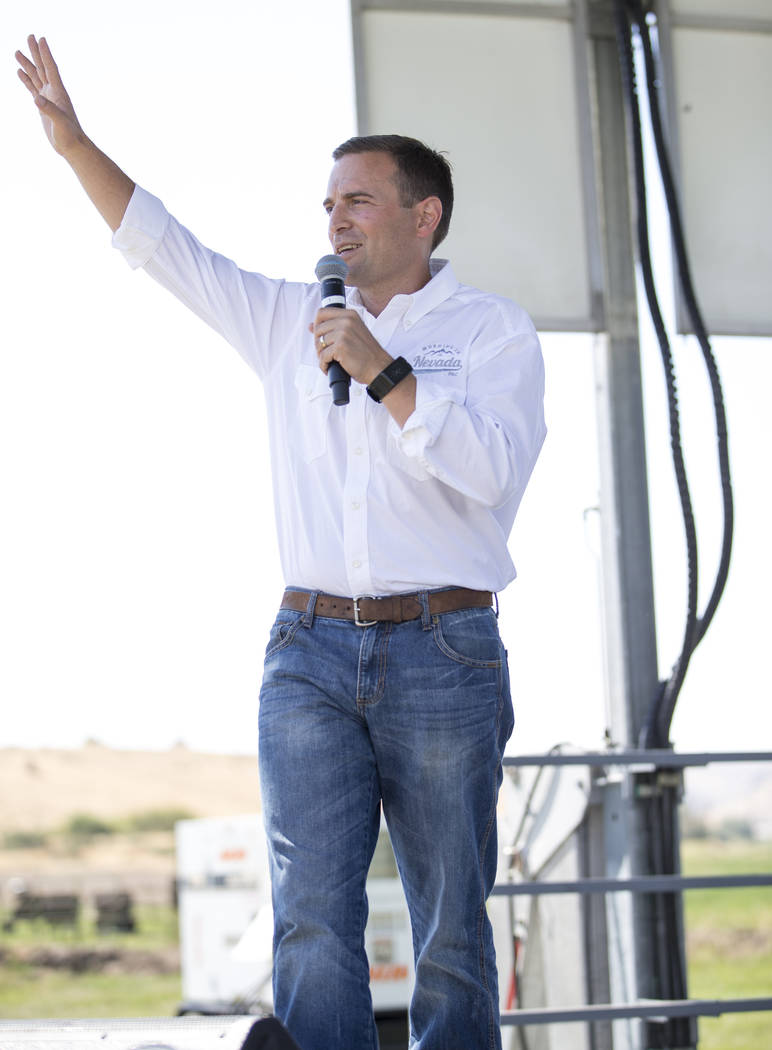 Nevada Attorney General Adam Laxalt addresses the crowd during the 3rd annual Basque Fry held at Corley Ranch in Gardnerville, Nevada on Saturday, Aug. 26, 2017. Richard Brian Las Vegas Review-Jou ...