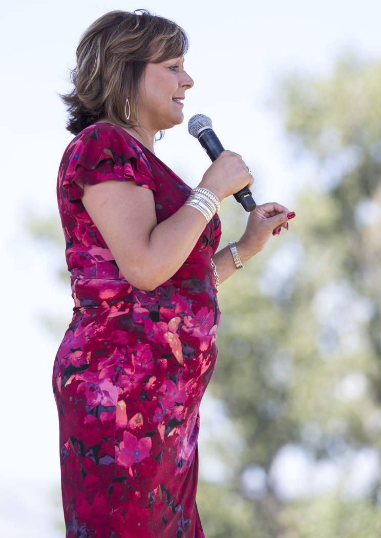 New Mexico Governor Susana Martinez addresses the crowd during the 3rd annual Basque Fry held at Corley Ranch in Gardnerville, Nevada on Saturday, Aug. 26, 2017. Richard Brian Las Vegas Review-Jou ...