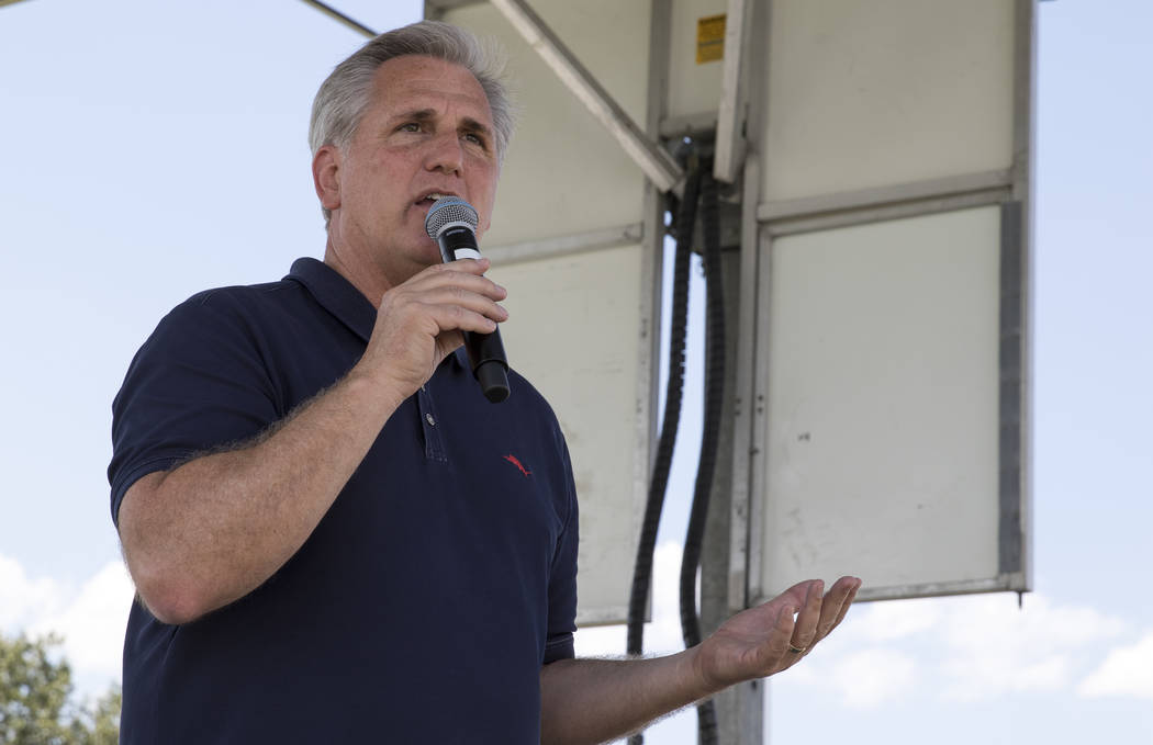 House Majority Leader Kevin McCarthy, R-Calif., addresses the crowd during the third annual Basque Fry held at Corley Ranch in Gardnerville, Nev. on Saturday, Aug. 26, 2017. Richard Brian Las Vega ...