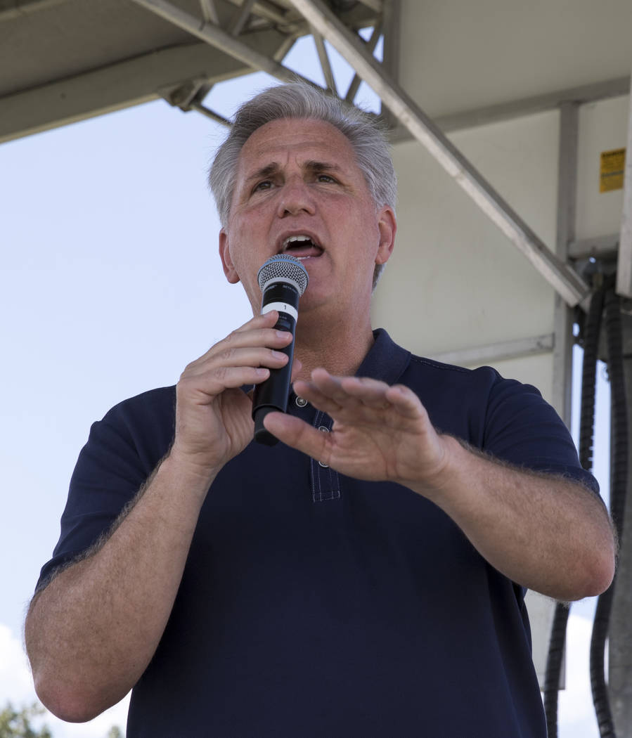 House Majority Leader Kevin McCarthy, R-Calif., addresses the crowd during the third annual Basque Fry held at Corley Ranch in Gardnerville, Nev. on Saturday, Aug. 26, 2017. Richard Brian Las Vega ...