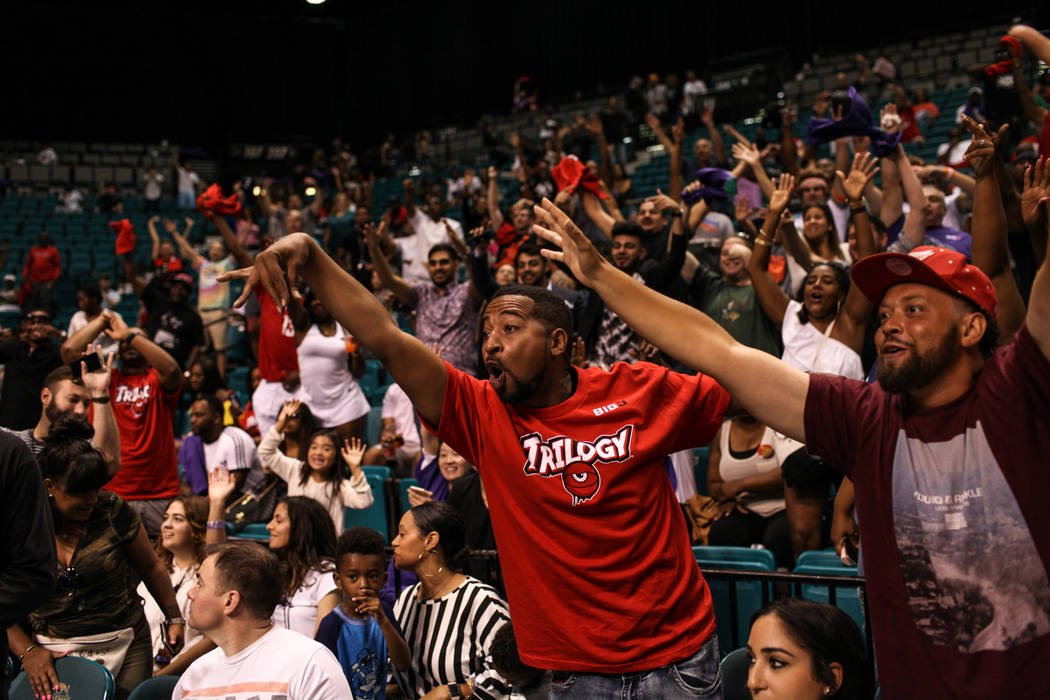Will Smith cheers in between games during the Big 3 Championship at the MGM Grand Garden Arena in Las Vegas on Aug. 26, 2017. Joel Angel Juarez Las Vegas Review-Journal @jajuarezphoto
