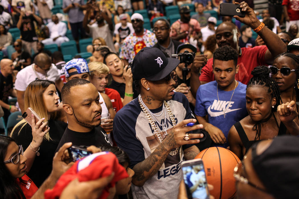 Allen Iverson greets fans in between games at the Big 3 Championship at the MGM Grand Garden Arena in Las Vegas on Aug. 26, 2017. Joel Angel Juarez Las Vegas Review-Journal @jajuarezphoto