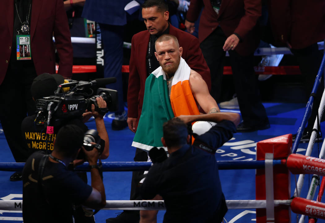 Conor McGregor enters the ring before his fight against Floyd Mayweather Jr. at T-Mobile Arena, Saturday, Aug. 26, 2017, in Las Vegas. Chase Stevens Las Vegas Review-Journal