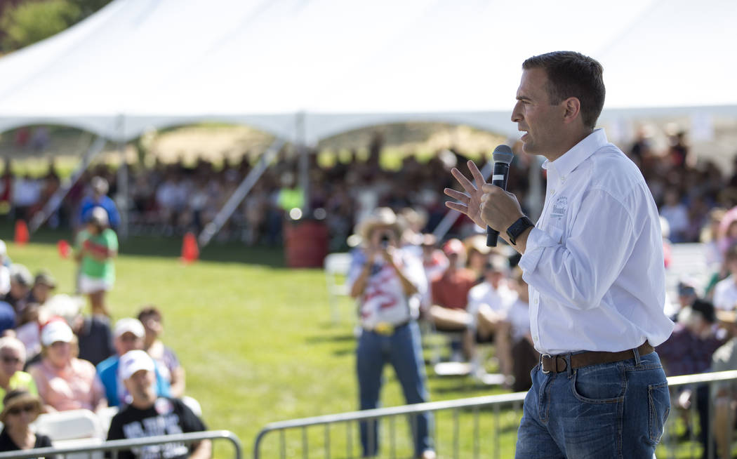 Nevada Attorney General Adam Laxalt addresses the crowd during the 3rd annual Basque Fry held at Corley Ranch in Gardnerville, Nevada on Saturday, Aug. 26, 2017. Richard Brian Las Vegas Review-Jou ...