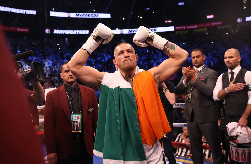 Conor McGregor enters the ring before his fight against Floyd Mayweather Jr. at T-Mobile Arena, Saturday, Aug. 26, 2017, in Las Vegas. Benjamin Hager Las Vegas Review-Journal