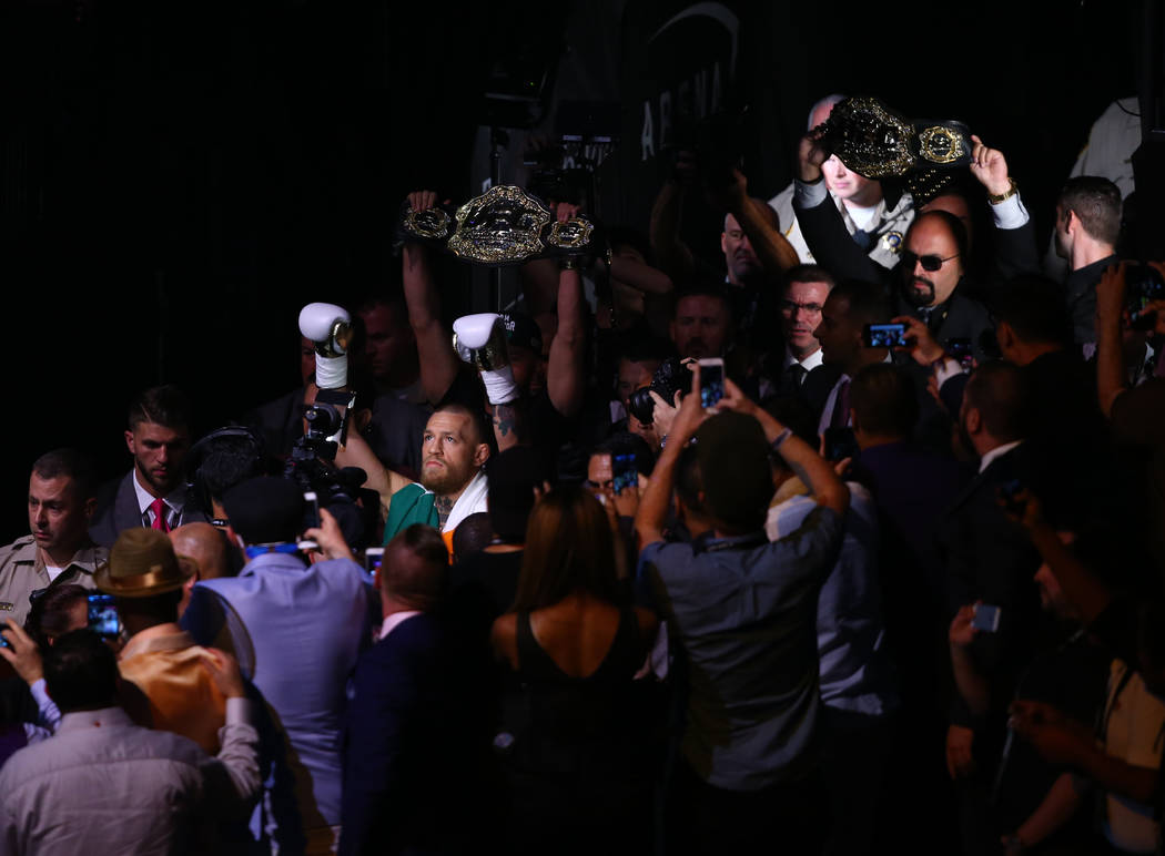 Conor McGregor enters the arena before his fight against Floyd Mayweather Jr. at T-Mobile Arena, Saturday, Aug. 26, 2017, in Las Vegas. Chase Stevens Las Vegas Review-Journal