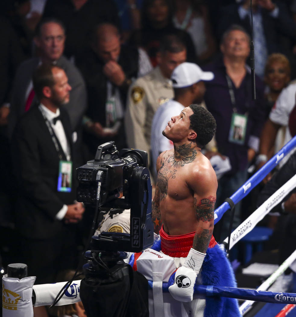 Gervonta Davis after defeating Francisco Fonseca, not pictured, with a technical knockout in their junior lightweight championship bout at T-Mobile Arena, Saturday, Aug. 26, 2017, in Las Vegas. Ch ...