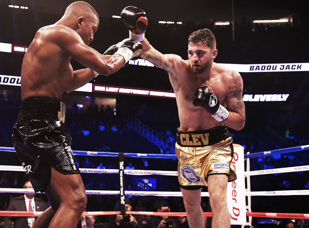Nathan Cleverly, right, throws a punch against Badou Jack on Saturday, Aug 26, 2017, at T-Mobile Arena, in Las Vegas. Benjamin Hager Las Vegas Review-Journal @benjaminhphoto