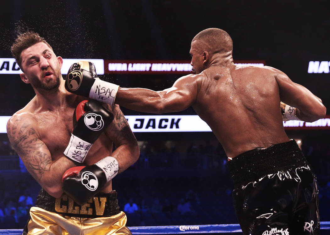 Badou Jack, right, lands a punch against Nathan Cleverly on Saturday, Aug 26, 2017, at T-Mobile Arena, in Las Vegas. Benjamin Hager Las Vegas Review-Journal @benjaminhphoto