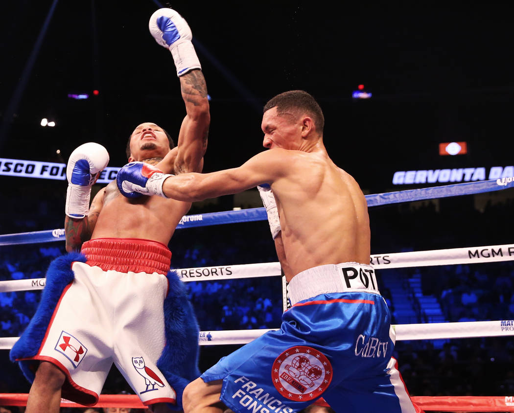 Gervonta Davis, left, throws a punch against Francisco Fonseca in the 7th round on Saturday, Aug 26, 2017, at T-Mobile Arena, in Las Vegas. Benjamin Hager Las Vegas Review-Journal @benjaminhphoto