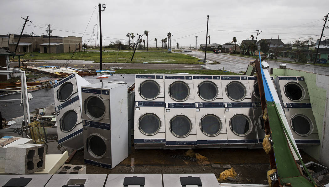 A laundromat's machines sit exposed in the elements after Hurricane Harvey ripped through Rockport, Texas, on Saturday, Aug. 26, 2017.  The fiercest hurricane to hit the U.S. in more than a decade ...