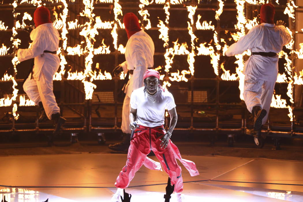 Kendrick Lamar performs at the MTV Video Music Awards at The Forum on Sunday, Aug. 27, 2017, in Inglewood, Calif. (Photo by Matt Sayles/Invision/AP)