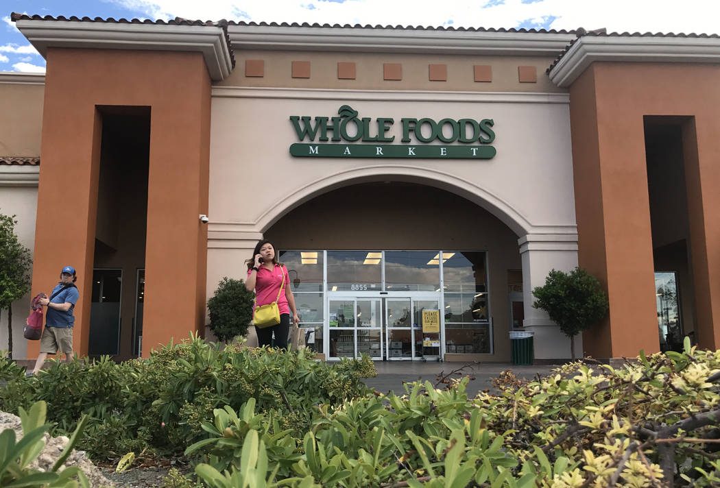 Summerlin Whole Foods Market pictured on Monday, Aug. 28, 2017, in Las Vegas. Amazon kicked off its first day as the owner of Whole Foods by slashing prices and adding its logo on signs. David Guz ...