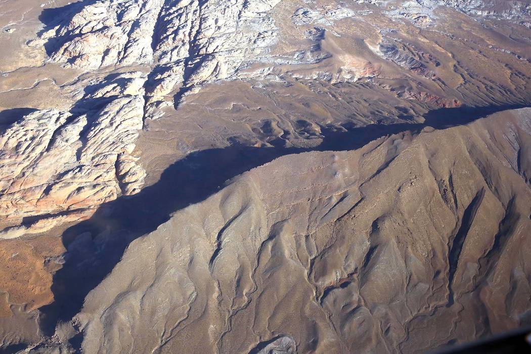 An aerial photo of Lime Ridge in Gold Butte National Monument on Friday, July 21, 2017. Gold Butte is the name for both a mountain peak and nearby ghost town in the eastern hook of Clark County. B ...