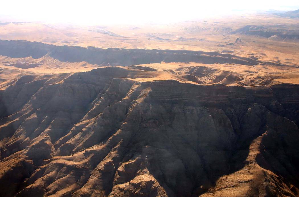 An aerial photo of Tramp Ridge in Gold Butte National Monument on Friday, July 21, 2017. Gold Butte is the name for both a mountain peak and nearby ghost town in the eastern hook of Clark County. ...