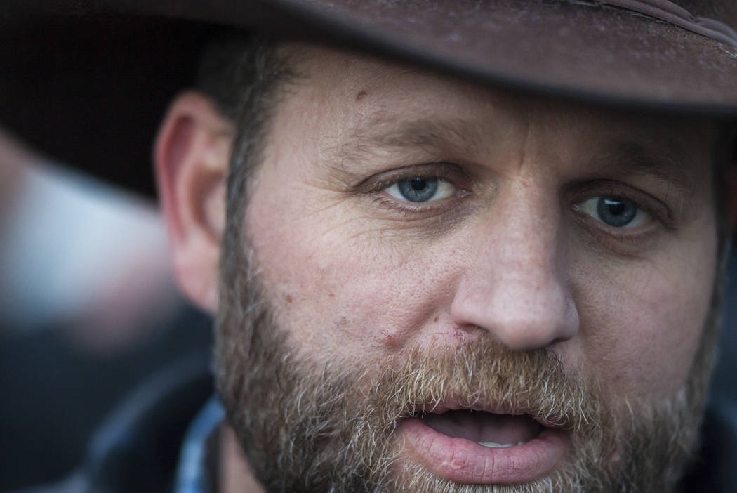 Ammon Bundy speaks with reporters after meeting with Harney County Sheriff Dave Ward, at the Malheur National Wildlife Refuge headquarters near Burns, Ore, Jan. 7, 2016. (Chase Stevens/Las Vegas R ...