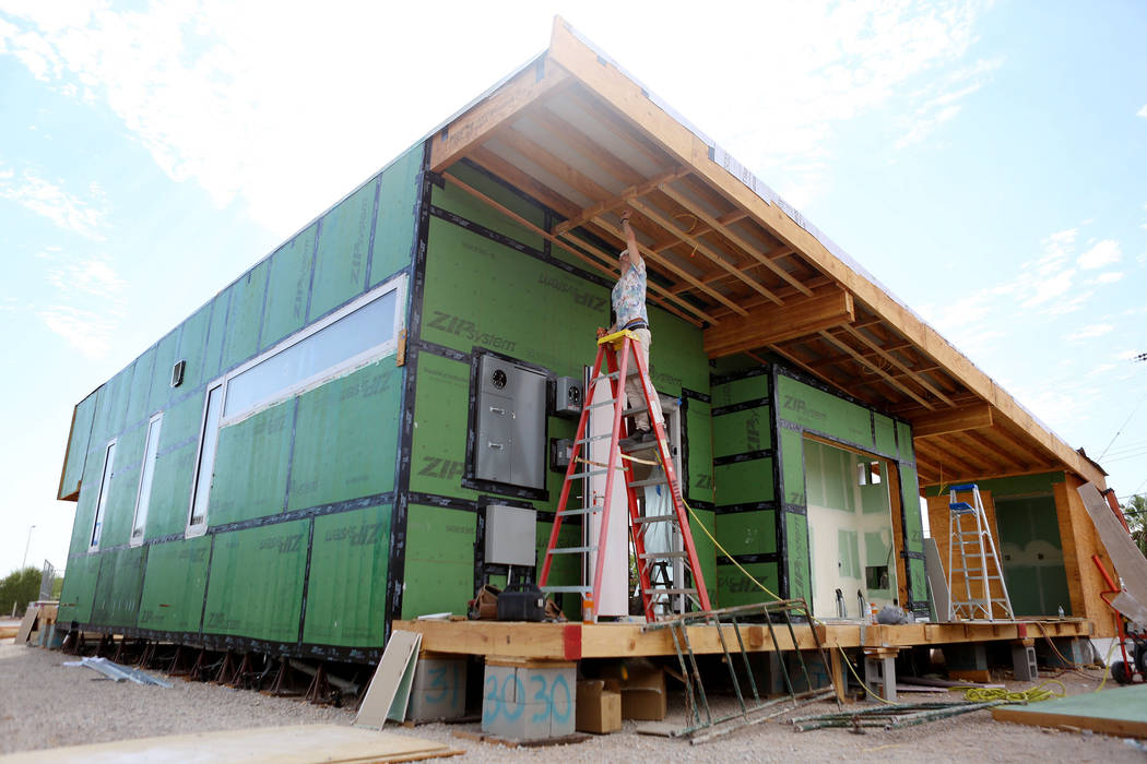 A solar-powered house which UNLV students design and build from the ground up on UNLV's Paradise Campus in Las Vegas, Tuesday, Aug. 29, 2017.  The UNLV's team of students will compete in the U.S.  ...