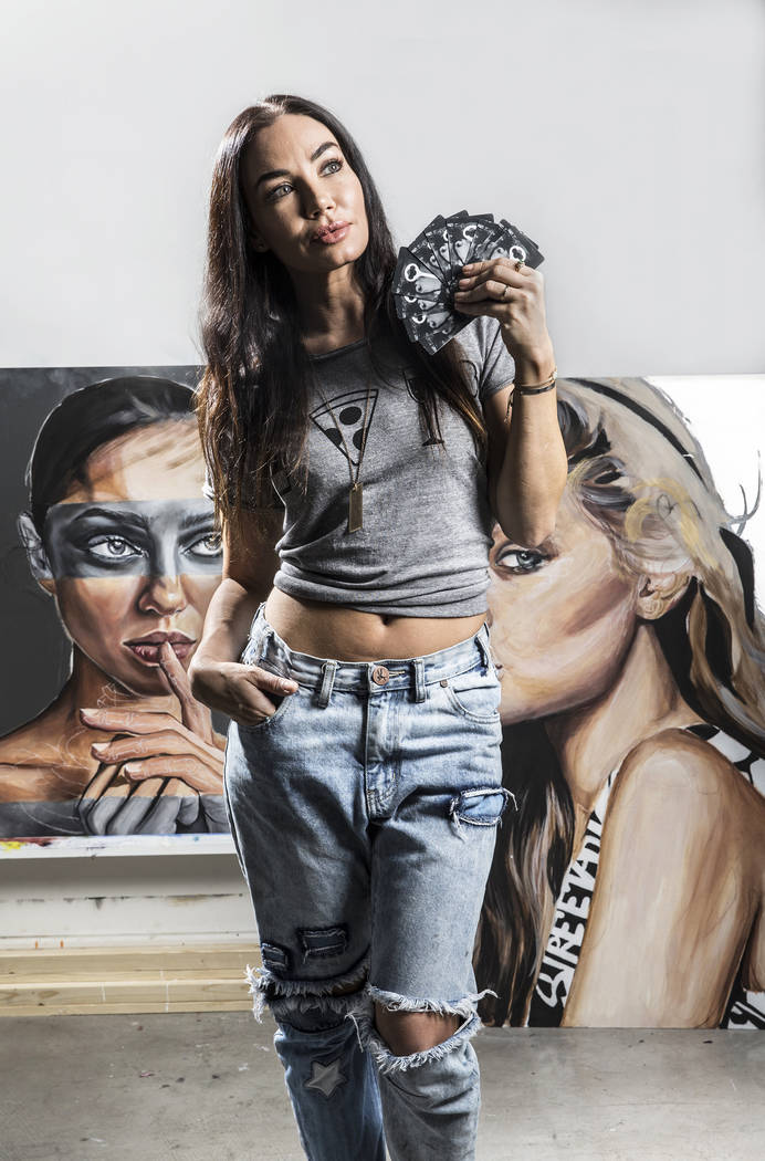 Artist Mallory Dawn just finished an installation project for The Cosmopolitan hotel-casino made of hundreds of hotel room keys. Photo taken on Thursday, July 20, 2017, at Dawn's studio, in Las Ve ...