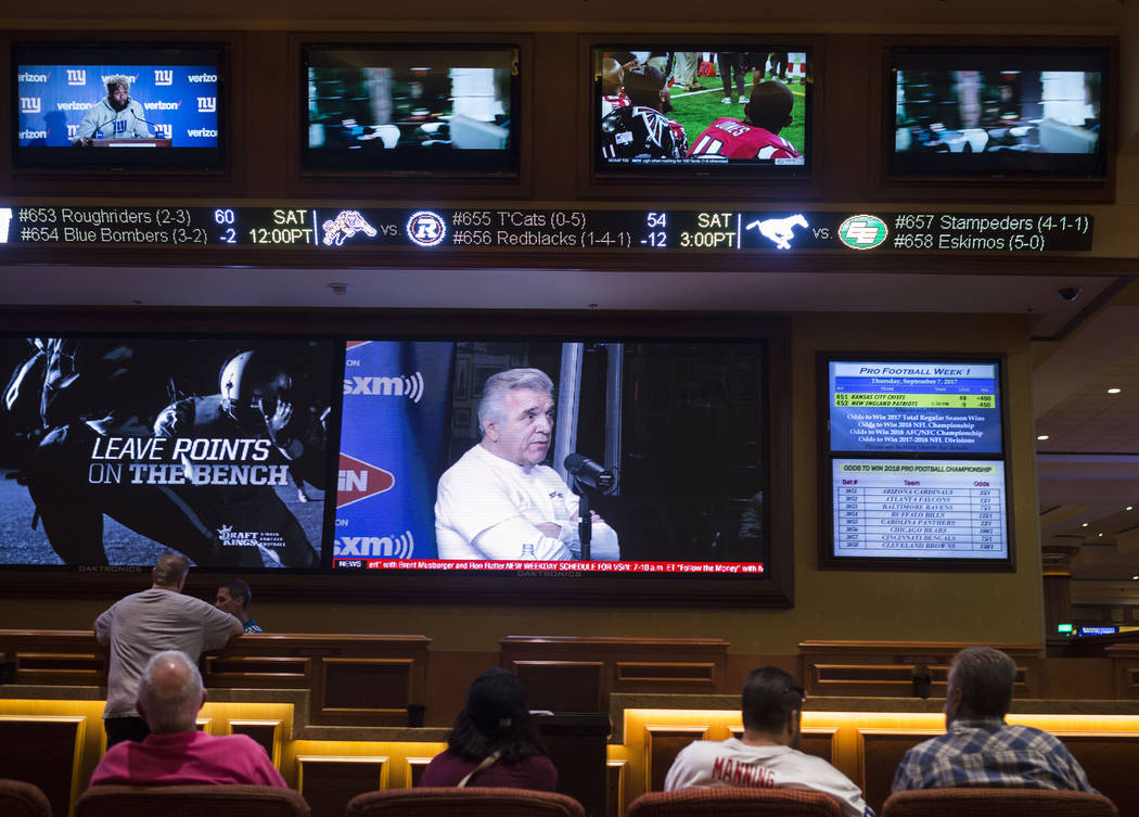 OddsMaker Jimmy Vaccaro guest host for VSiN radio on SiriusXM at the South Point sports book in Las Vegas, Thursday, Sept. 7, 2017. Elizabeth Brumley Las Vegas Review-Journal