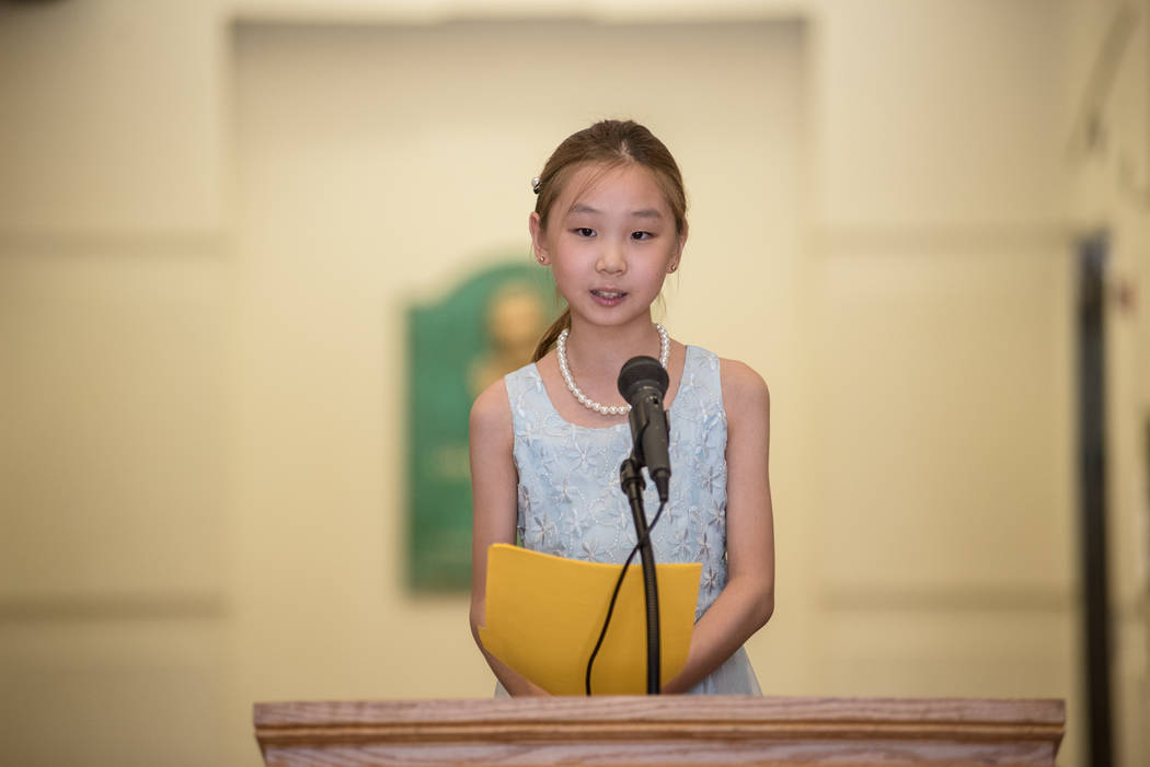 Elise Choi recites her letter at the award ceremony at Grant Sawyer Building on Tuesday, Aug. 29, 2017, in Las Vegas. Morgan Lieberman Las Vegas Review-Journal