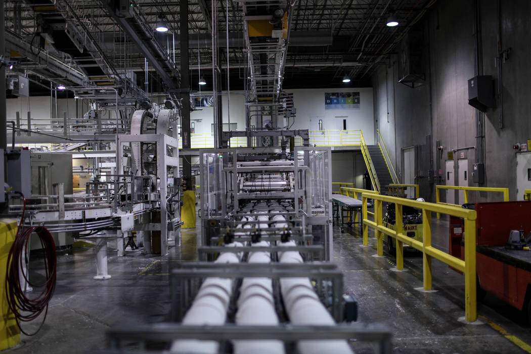 Cut rolls of tissue paper are processed at the Clearwater Paper plant in North Las Vegas, Thursday, Aug. 31, 2017. Joel Angel Juarez Las Vegas Review-Journal @jajuarezphoto