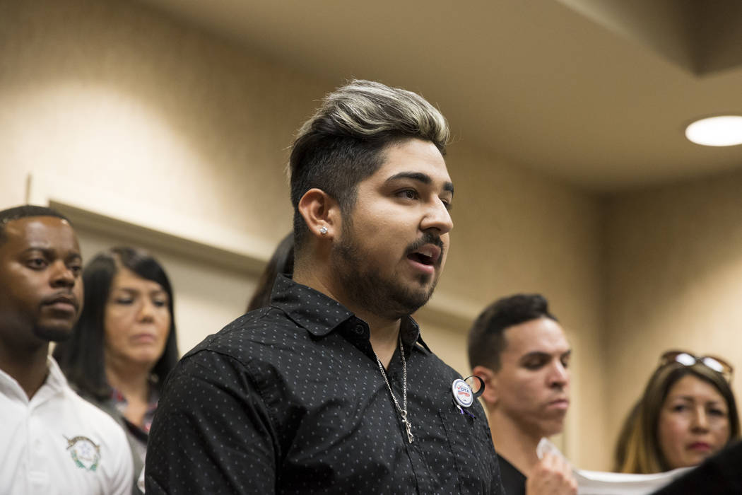 Sergio Hernandez, recipient of the Deferred Action for Childhood Arrivals program, shares his story during a press conference on the cancellation of DACA at the East Las Vegas Community Center, in ...