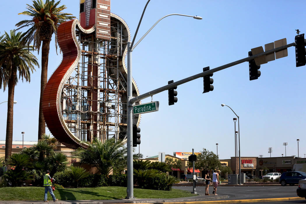 The Hard Rock Café neon sign at the corner of Harmon and Paradise is coming down and moving to a new home in the Neon Museum. Friday, September 1, 2017 Michael Quine Las Vegas Review-Journal  ...