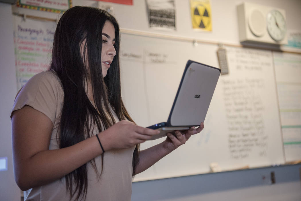 Shadow Ridge High School junior Danielle Venegas reads a personal narrative story to the class at the school in Las Vegas on Wednesday, Sep. 6, 2017. Morgan Lieberman Las Vegas Review-Journal